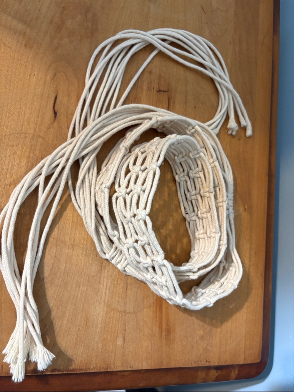 Vintage Handwoven Cream Macramé Waist Belt with Tassels, one size